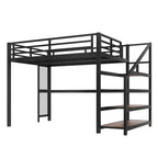 Letto a soppalco in metallo nero con scrivania, luci a LED e porte USB, Full/Queen, 1 persona