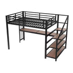 Letto a soppalco in metallo nero con scrivania, luci a LED e porte USB, Full/Queen, 1 persona