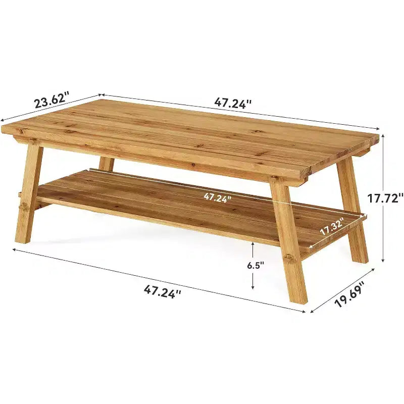 Tavolino da Caffè Rettangolare a 2 Ripiani in Legno Massello Marrone, 120 cm, con 4 Gambe