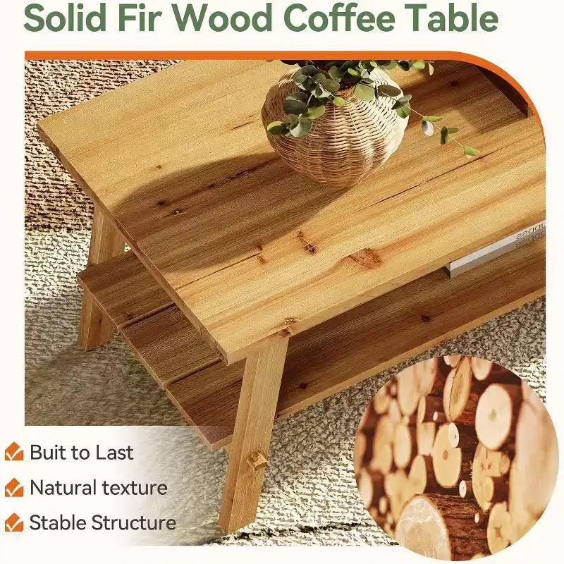 Tavolino da Caffè Rettangolare a 2 Ripiani in Legno Massello Marrone, 120 cm, con 4 Gambe