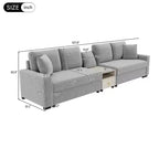 Divano componibile in ciniglia nero/grigio moderno a 4 posti con console e bracciolo contenitore