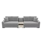 Divano componibile in ciniglia nero/grigio moderno a 4 posti con console e bracciolo contenitore