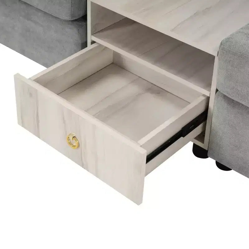 Divano componibile in ciniglia nero/grigio moderno a 4 posti con console e bracciolo contenitore