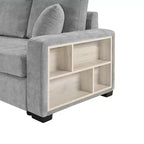 Divano componibile in ciniglia nero/grigio moderno a 4 posti con console e bracciolo contenitore