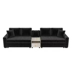 Divano componibile in ciniglia nero/grigio moderno a 4 posti con console e bracciolo contenitore