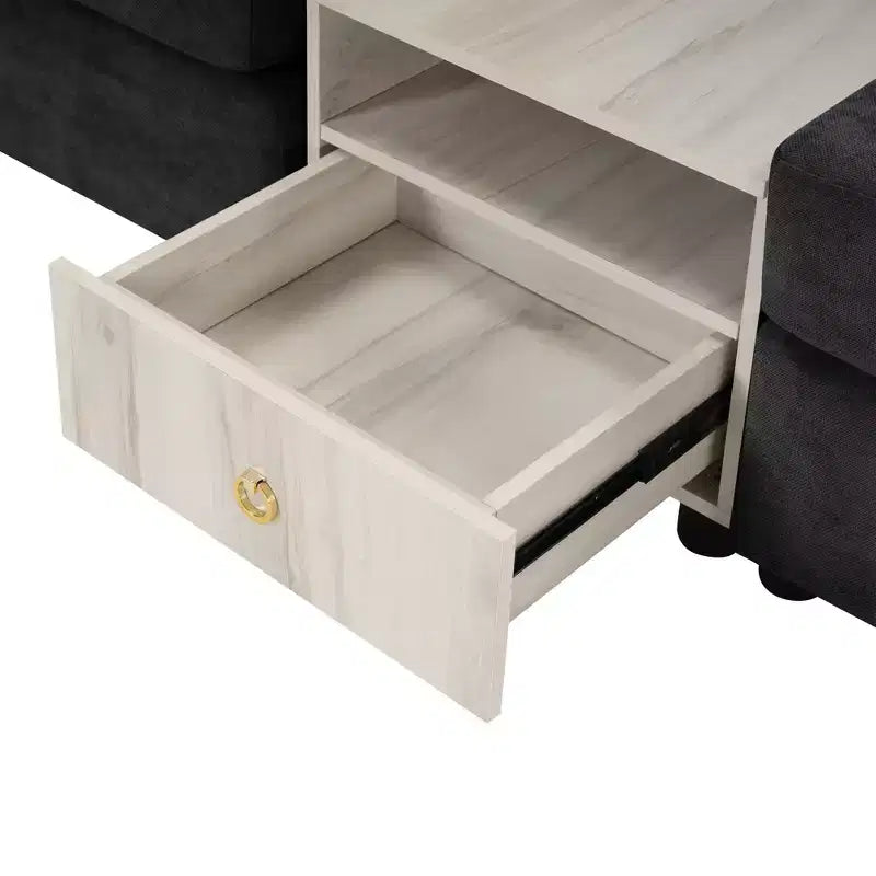 Divano componibile in ciniglia nero/grigio moderno a 4 posti con console e bracciolo contenitore