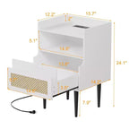 Comodini in rattan bianco set da 2 – Stile Bohemien con cassetto e ripiano aperto