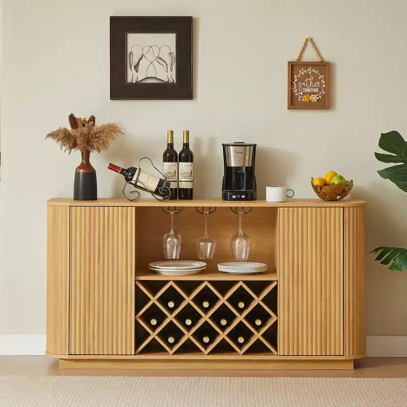 Credenza a buffet con pannello a onda bianco, 2 ante, 147 cm di larghezza