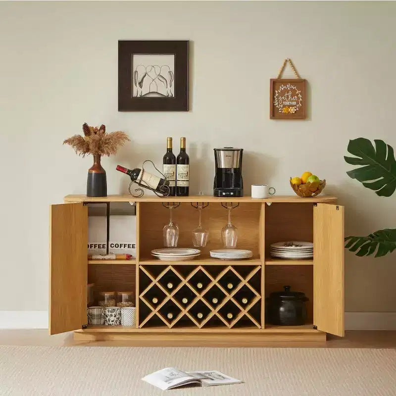 Credenza a buffet con pannello a onda bianco, 2 ante, 147 cm di larghezza