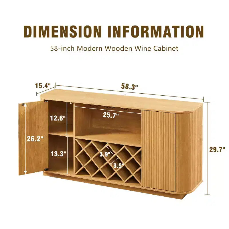 Credenza a buffet con pannello a onda bianco, 2 ante, 147 cm di larghezza