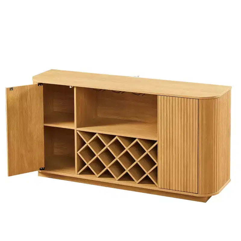 Credenza a buffet con pannello a onda bianco, 2 ante, 147 cm di larghezza