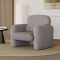 Poltrona singola in lino grigio con struttura in legno
