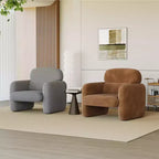 Poltrona singola in lino grigio con struttura in legno
