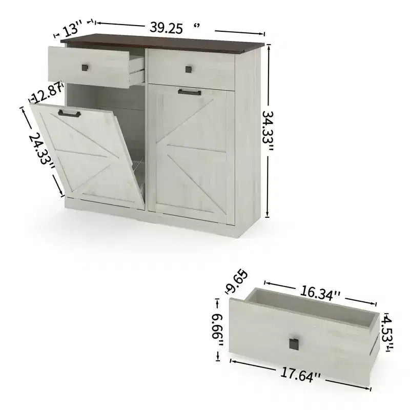 Pattumiera doppia a ribalta da fattoria blu navy/nera/marrone anticata e bianco anticato con cassetto