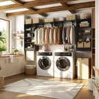 Organizzatore per Armadio a Muro Color Rovere Beige / Nero / Naturale / Bianco con Asta Appendiabiti, Ripiani e Cassetto Scorrevole