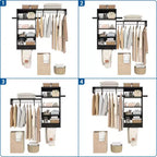 Organizzatore per Armadio a Muro Color Rovere Beige / Nero / Naturale / Bianco con Asta Appendiabiti, Ripiani e Cassetto Scorrevole