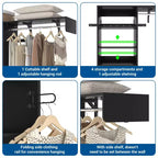 Organizzatore per Armadio a Muro Color Rovere Beige / Nero / Naturale / Bianco con Asta Appendiabiti, Ripiani e Cassetto Scorrevole