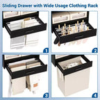 Organizzatore per Armadio a Muro Color Rovere Beige / Nero / Naturale / Bianco con Asta Appendiabiti, Ripiani e Cassetto Scorrevole