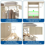 Organizzatore per Armadio a Muro Color Rovere Beige / Nero / Naturale / Bianco con Asta Appendiabiti, Ripiani e Cassetto Scorrevole