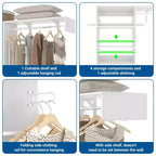 Organizzatore per Armadio a Muro Color Rovere Beige / Nero / Naturale / Bianco con Asta Appendiabiti, Ripiani e Cassetto Scorrevole