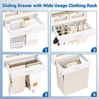 Organizzatore per Armadio a Muro Color Rovere Beige / Nero / Naturale / Bianco con Asta Appendiabiti, Ripiani e Cassetto Scorrevole