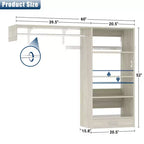Organizzatore per Armadio a Muro Color Rovere Beige / Nero / Naturale / Bianco con Asta Appendiabiti, Ripiani e Cassetto Scorrevole