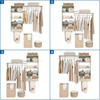 Organizzatore per Armadio a Muro Color Rovere Beige / Nero / Naturale / Bianco con Asta Appendiabiti, Ripiani e Cassetto Scorrevole