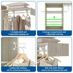 Organizzatore per Armadio a Muro Color Rovere Beige / Nero / Naturale / Bianco con Asta Appendiabiti, Ripiani e Cassetto Scorrevole