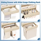 Organizzatore per Armadio a Muro Color Rovere Beige / Nero / Naturale / Bianco con Asta Appendiabiti, Ripiani e Cassetto Scorrevole