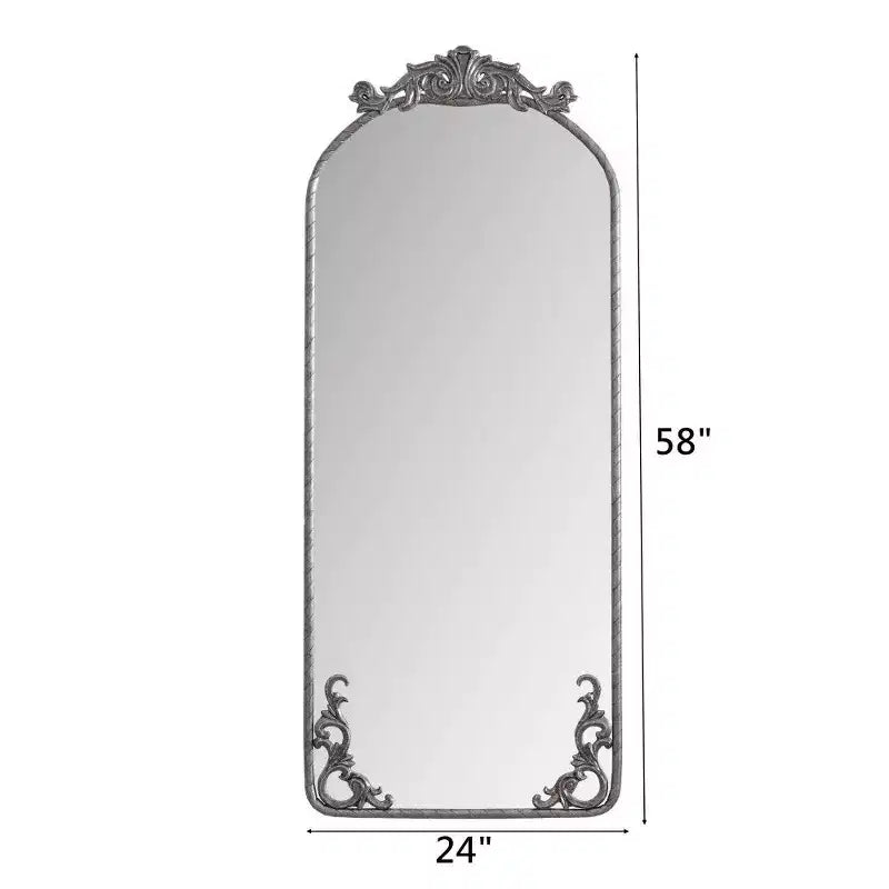 Specchio a parete a figura intera ad arco Argento / Argento anticato, 1 persona, 58" x 24"
