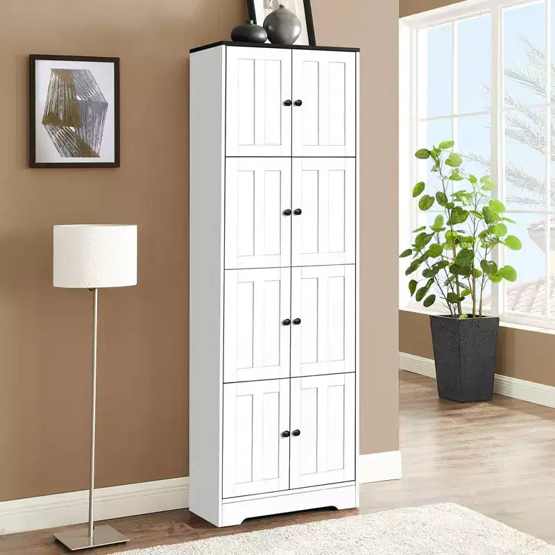 Mobiletto alto noce/bianco, 8 ante 4 ripiani, organizer autoportante, utilizzo per 1 persona