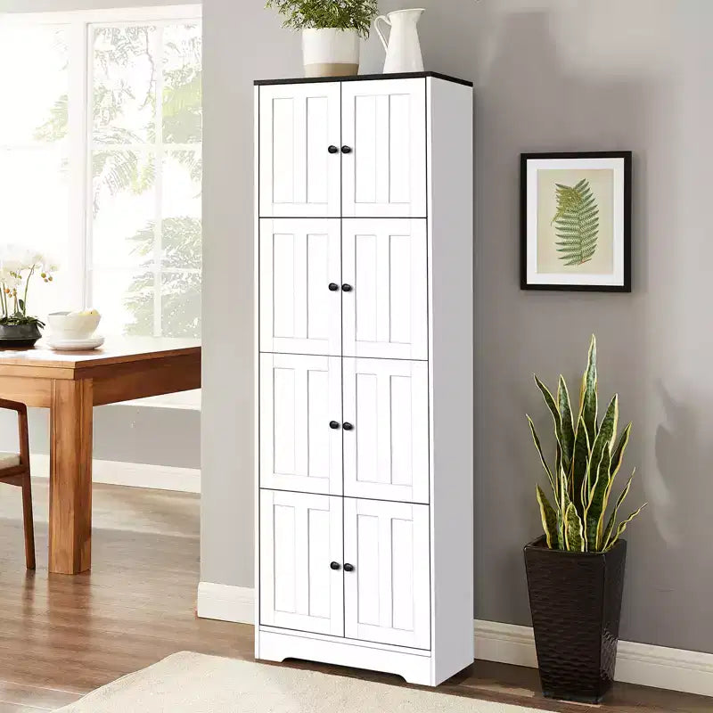 Mobiletto alto noce/bianco, 8 ante 4 ripiani, organizer autoportante, utilizzo per 1 persona