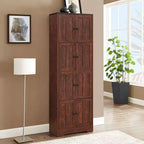 Tall Storage Cabinet With 8 Doors, 4 Tier Shelves Freestanding Floor Cabinet Organizer, Kitchen Pantry For Bedroom, Entryway, Living Room