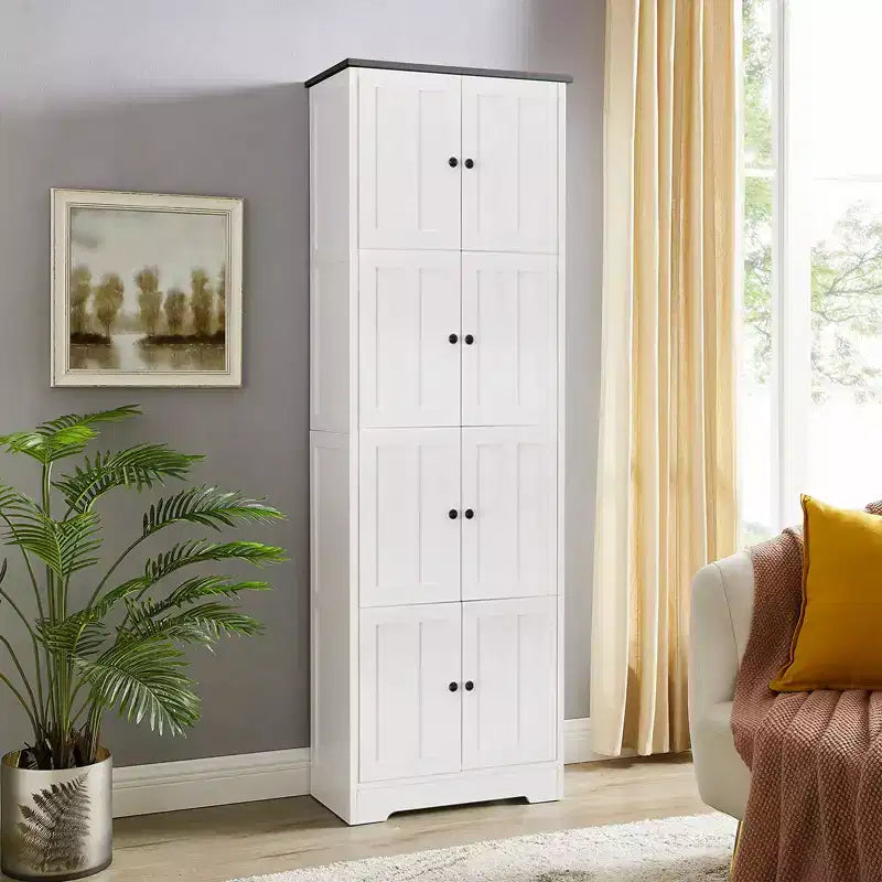 Mobiletto alto noce/bianco, 8 ante 4 ripiani, organizer autoportante, utilizzo per 1 persona