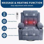 Poltrona reclinabile girevole oversize blu/marrone con calore e massaggio – 1 posto, 3 posizioni