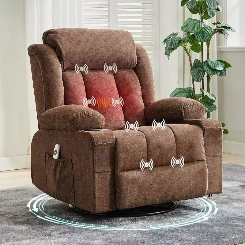 Poltrona reclinabile girevole oversize blu/marrone con calore e massaggio – 1 posto, 3 posizioni