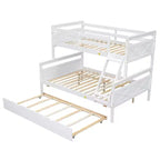 Letto a castello singolo/matrimoniale grigio/bianco con letto estraibile, 3 posti letto, legno di pino