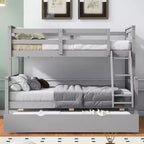 Letto a castello singolo/matrimoniale grigio/bianco con letto estraibile, 3 posti letto, legno di pino