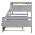 Letto a castello singolo/matrimoniale grigio/bianco con letto estraibile, 3 posti letto, legno di pino