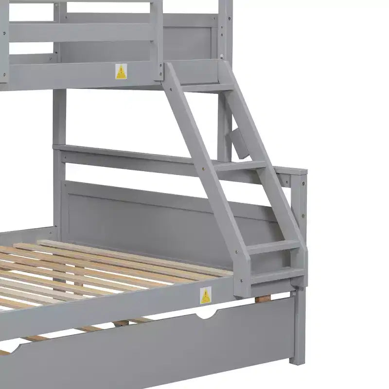 Letto a castello singolo/matrimoniale grigio/bianco con letto estraibile, 3 posti letto, legno di pino