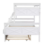 Letto a castello singolo/matrimoniale grigio/bianco con letto estraibile, 3 posti letto, legno di pino