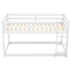 Letto a Castello a Pavimento per Bambini (2 Posti Letto Singoli) Grigio/Bianco con Scaletta e Sponda, Adatto a 2 Bambini