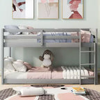 Letto a Castello a Pavimento per Bambini (2 Posti Letto Singoli) Grigio/Bianco con Scaletta e Sponda, Adatto a 2 Bambini