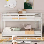Letto a Castello a Pavimento per Bambini (2 Posti Letto Singoli) Grigio/Bianco con Scaletta e Sponda, Adatto a 2 Bambini