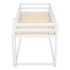 Letto a Castello a Pavimento per Bambini (2 Posti Letto Singoli) Grigio/Bianco con Scaletta e Sponda, Adatto a 2 Bambini