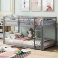 TUYOHW Twin Over Twin Floor Bunk Bed with Ladder,Pine Bunk Bed Frame with Safety Guardrail for Kids Teens Dorm Rooms
