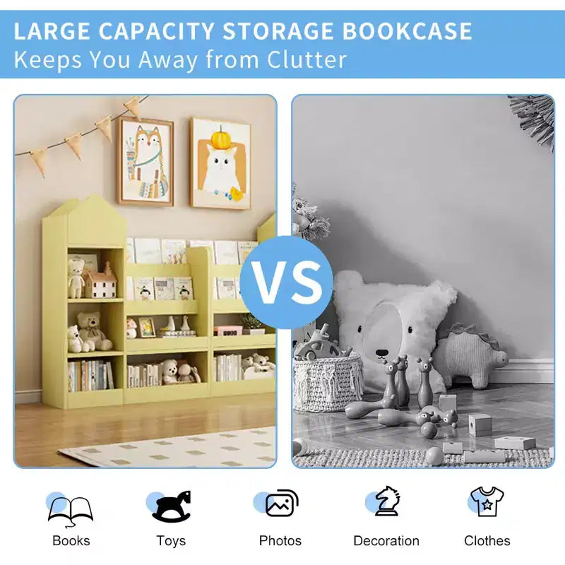 Libreria Bianca a Scomparti Frontali per Bambini con Contenitore – 6 Scomparti, 2 Cesti, per 1 Bambino di età 3+