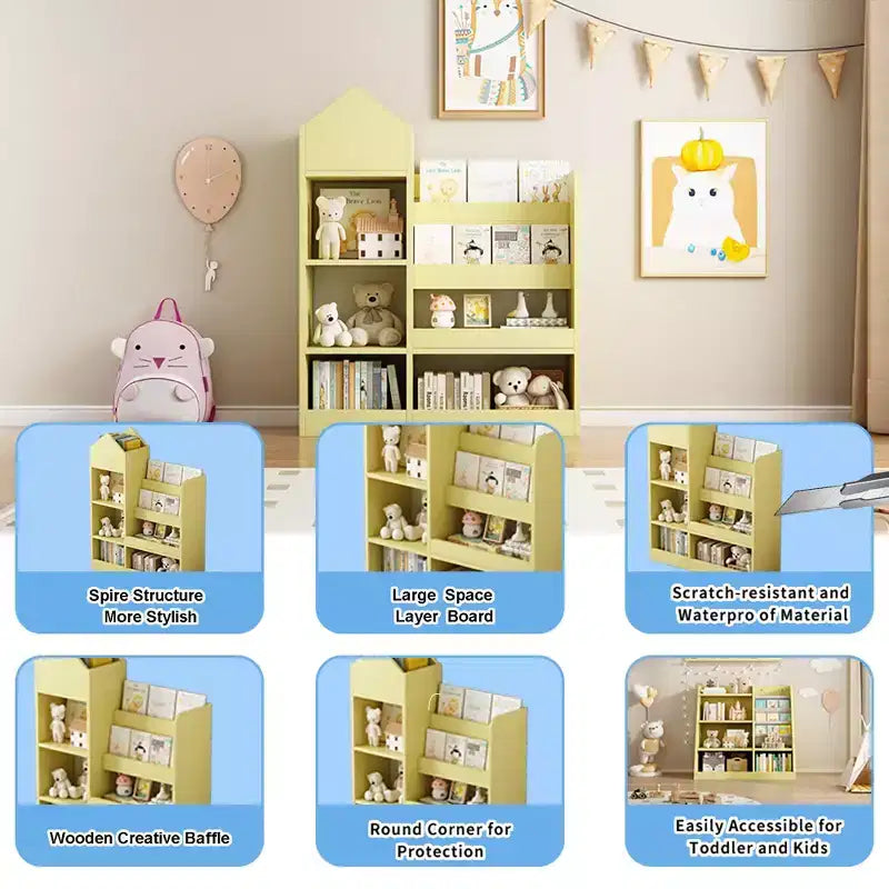 Libreria Bianca a Scomparti Frontali per Bambini con Contenitore – 6 Scomparti, 2 Cesti, per 1 Bambino di età 3+