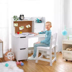 Set scrivania e sedia bianche per bambini con libreria, contenitori e bacheca in sughero – Per 1 bambino (età 10+)