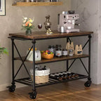 Carrello da cucina a 3 livelli con ruote – Nero / Marrone / Rovere Grigio | Ruote con blocco